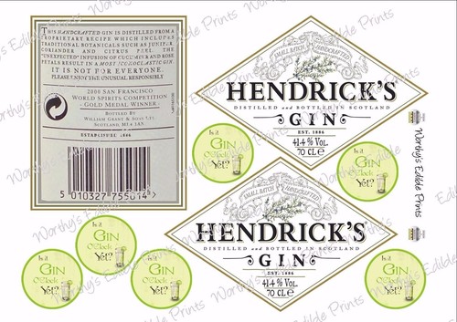 Hendricks gin labels - front, &